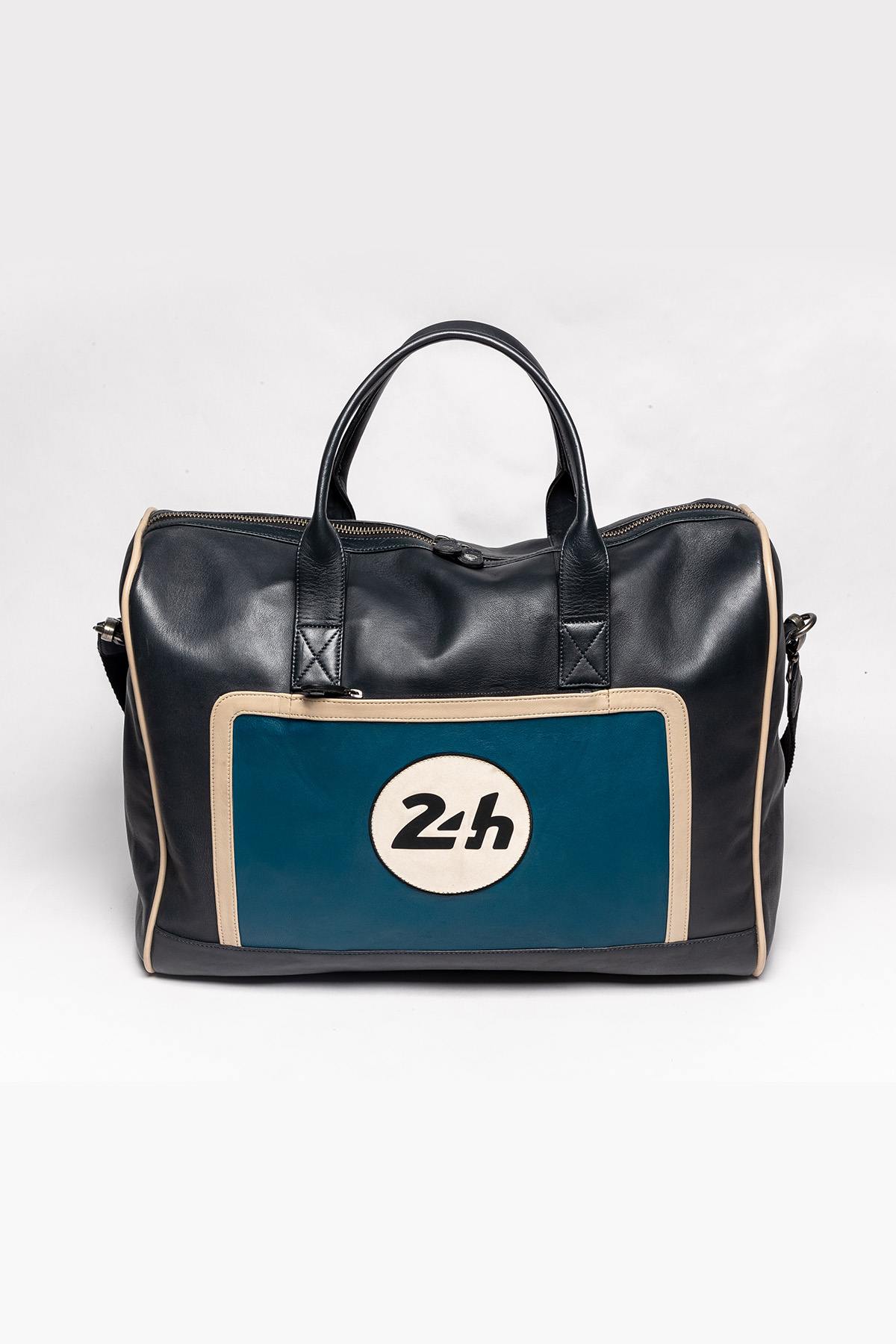 48-hour leather travel bag, ocean blue, navy, 24 hours of Le Mans theme - Image n°1