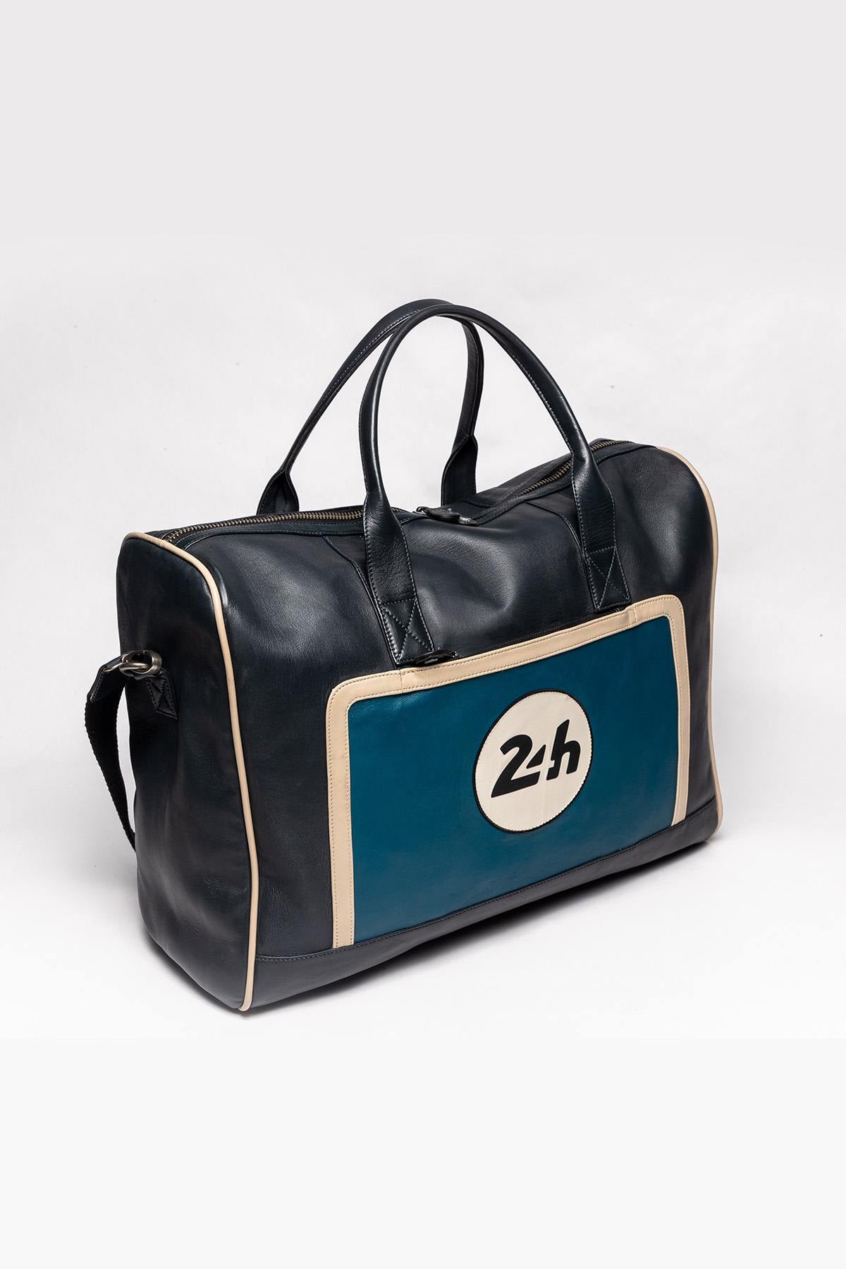 48-hour leather travel bag, ocean blue, navy, 24 hours of Le Mans theme - Image n°3