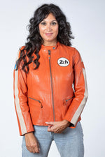 Orange vegetable tanned racing leather jacket - Image n°4
