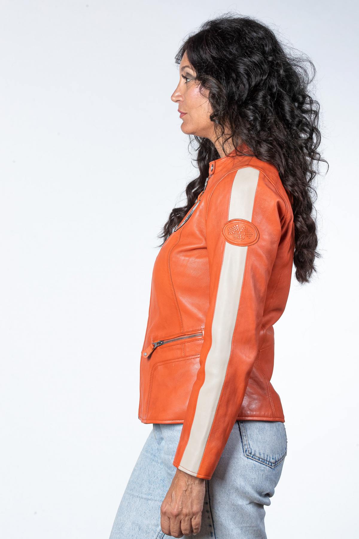 Orange vegetable tanned racing leather jacket - Image n°5