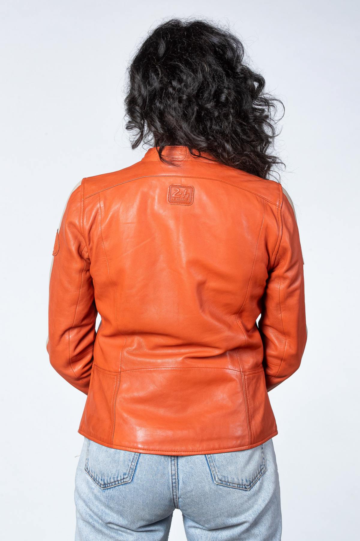 Women's racing orange leather jacket - Image n°3
