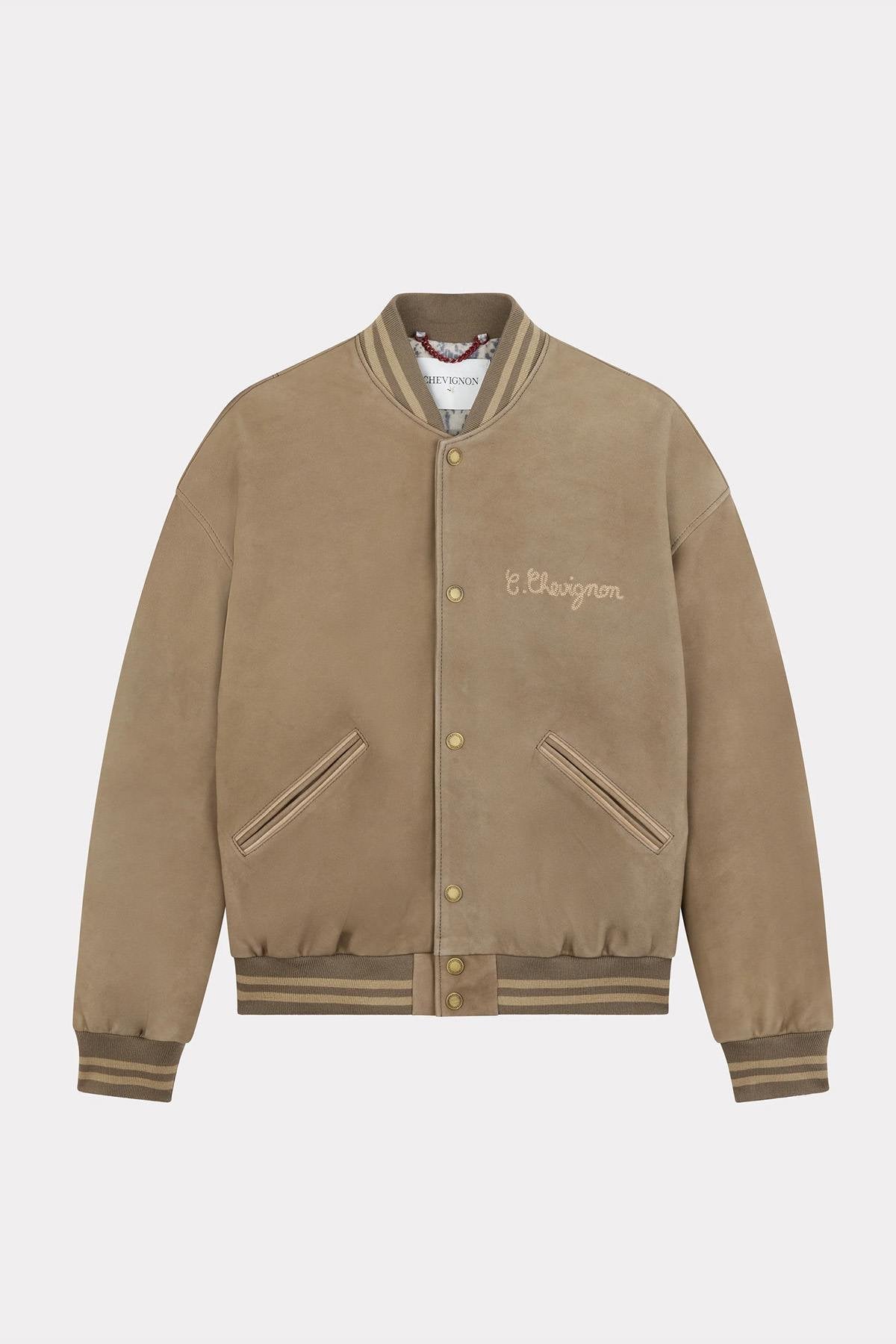 Loose fit beige leather teddy jacket - Image n°2