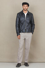 Black leather jacket with elegant shirt collar - Image n°6