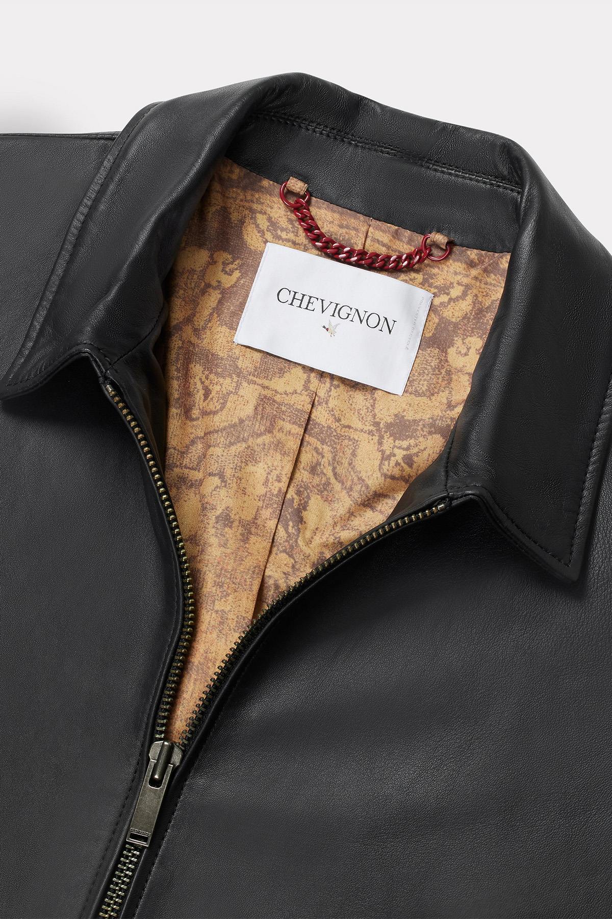 Black leather jacket with elegant shirt collar - Image n°4