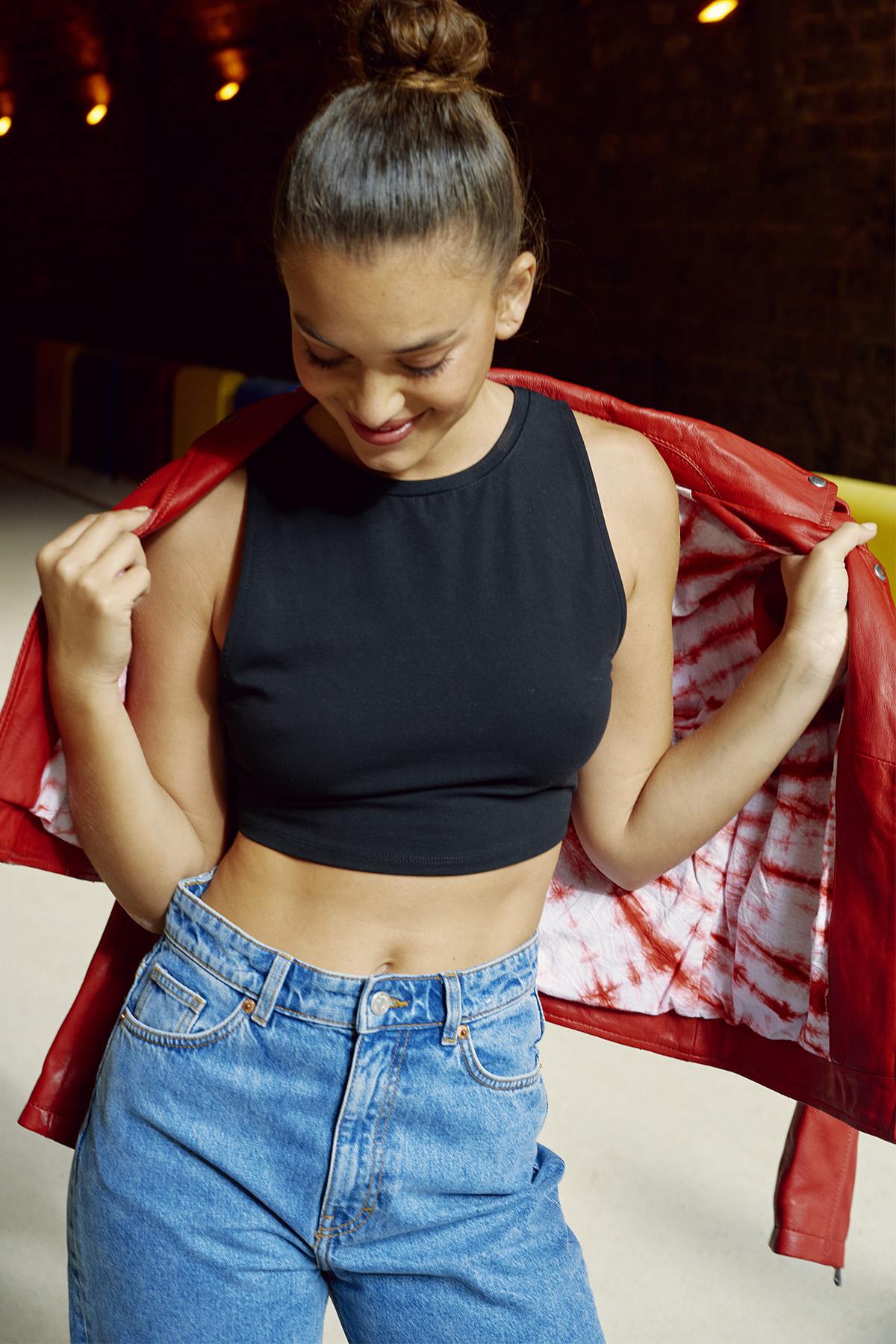 Women's dark red leather Biker Jacket - Image n°5