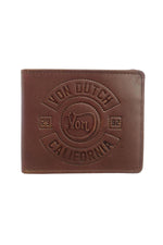 Brown leather wallet with embossed logo - Image n°1
