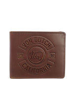 Brown leather wallet with embossed logo - Image n°1