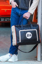 48-hour black leather travel bag with 24-hour Le Mans theme - Image n°1