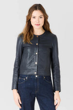 Blue lambskin jacket with a slim, straight cut and lightweight feel. - Image n°5