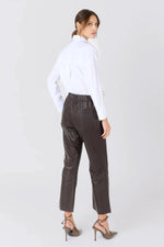 Brown leather pants with wide edges - Image n°4