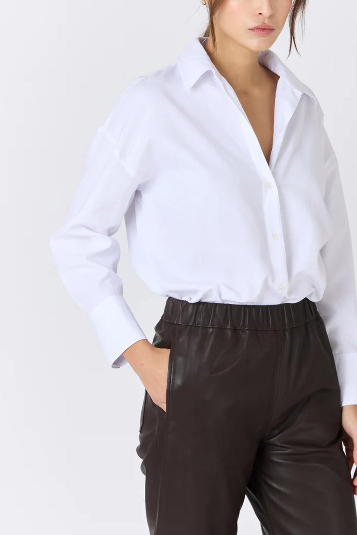 Brown leather pants with wide edges - Image n°5