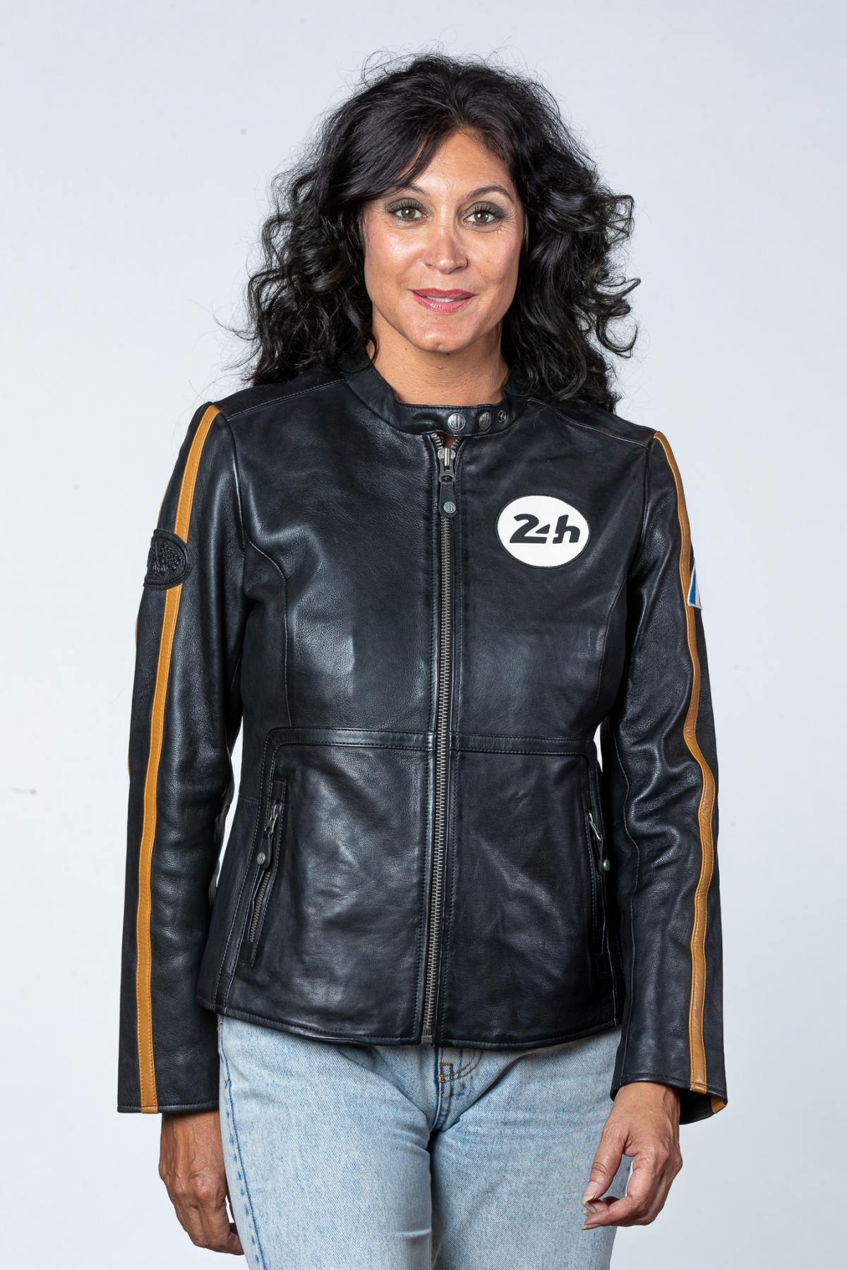 Women's black racing leather jacket - Image n°2