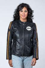 Women's black racing leather jacket - Image n°2