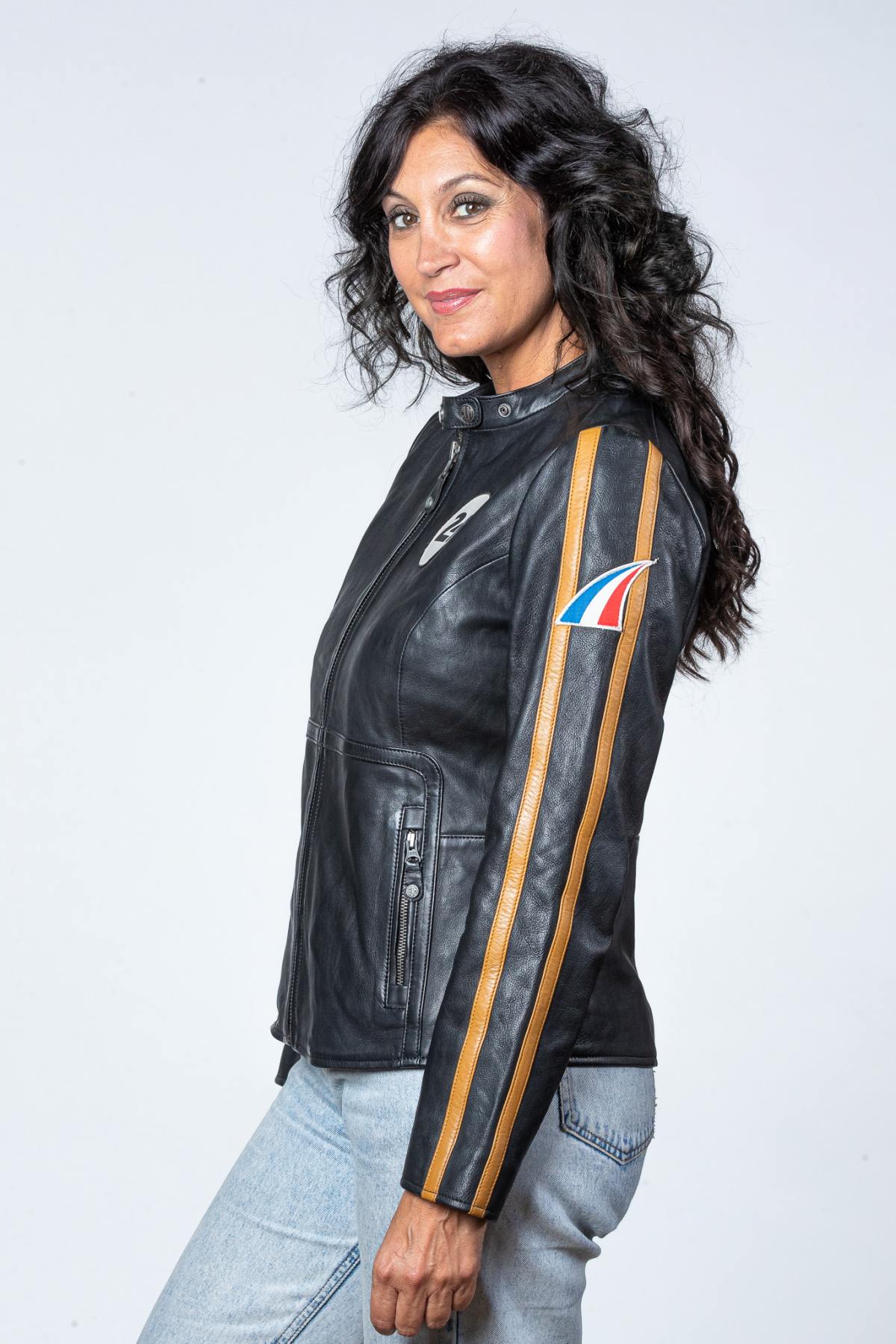 Women's black racing leather jacket - Image n°3