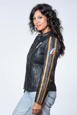 Women's black racing leather jacket - Image n°3