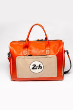 24H Le Mans orange and ecru leather travel bag - Image n°3
