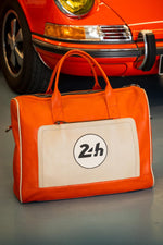 24H Le Mans orange and ecru leather travel bag - Image n°2