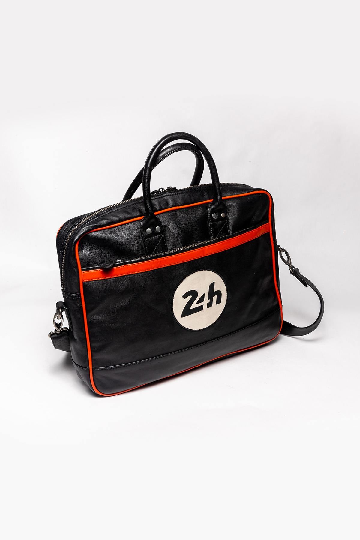 Black messenger bag with racing orange details - Image n°3