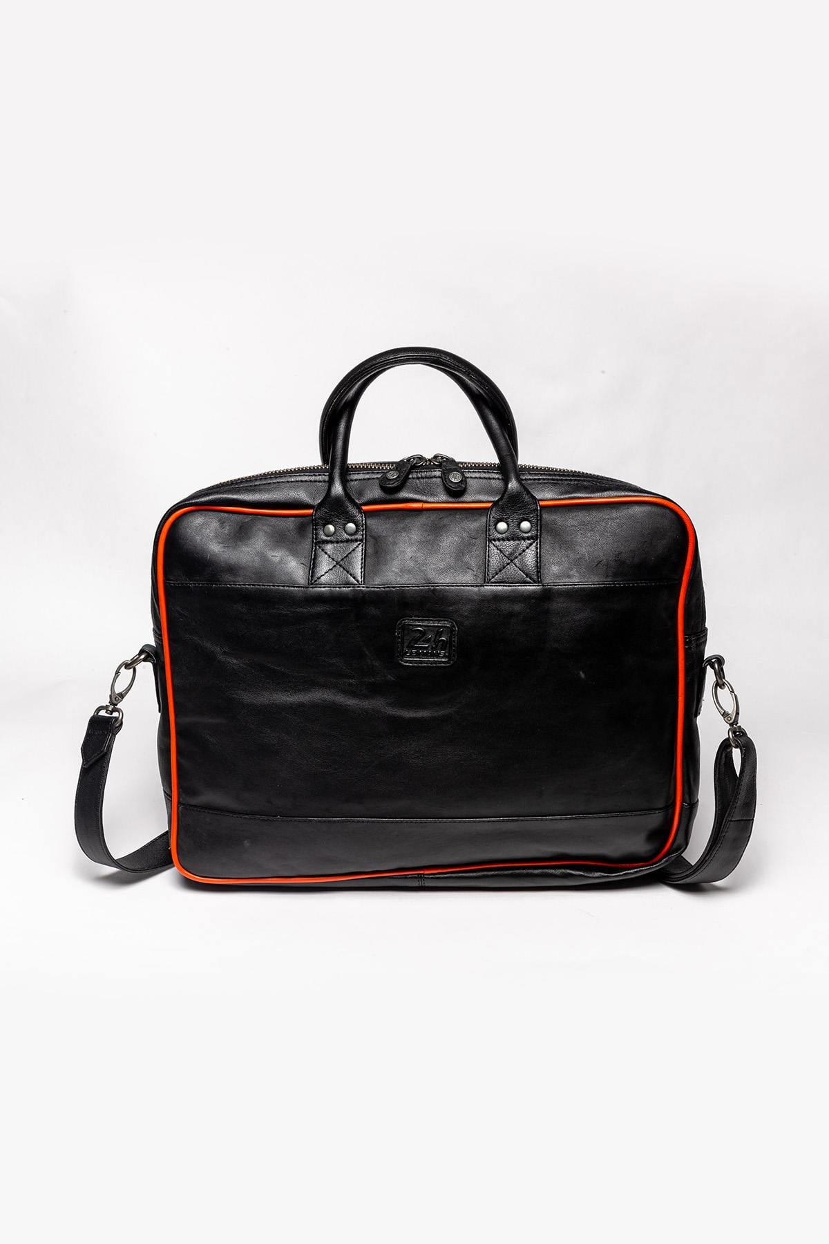 Black messenger bag with racing orange details - Image n°2