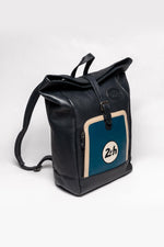 Ocean blue and navy 24H Le Mans leather backpack - Image n°2