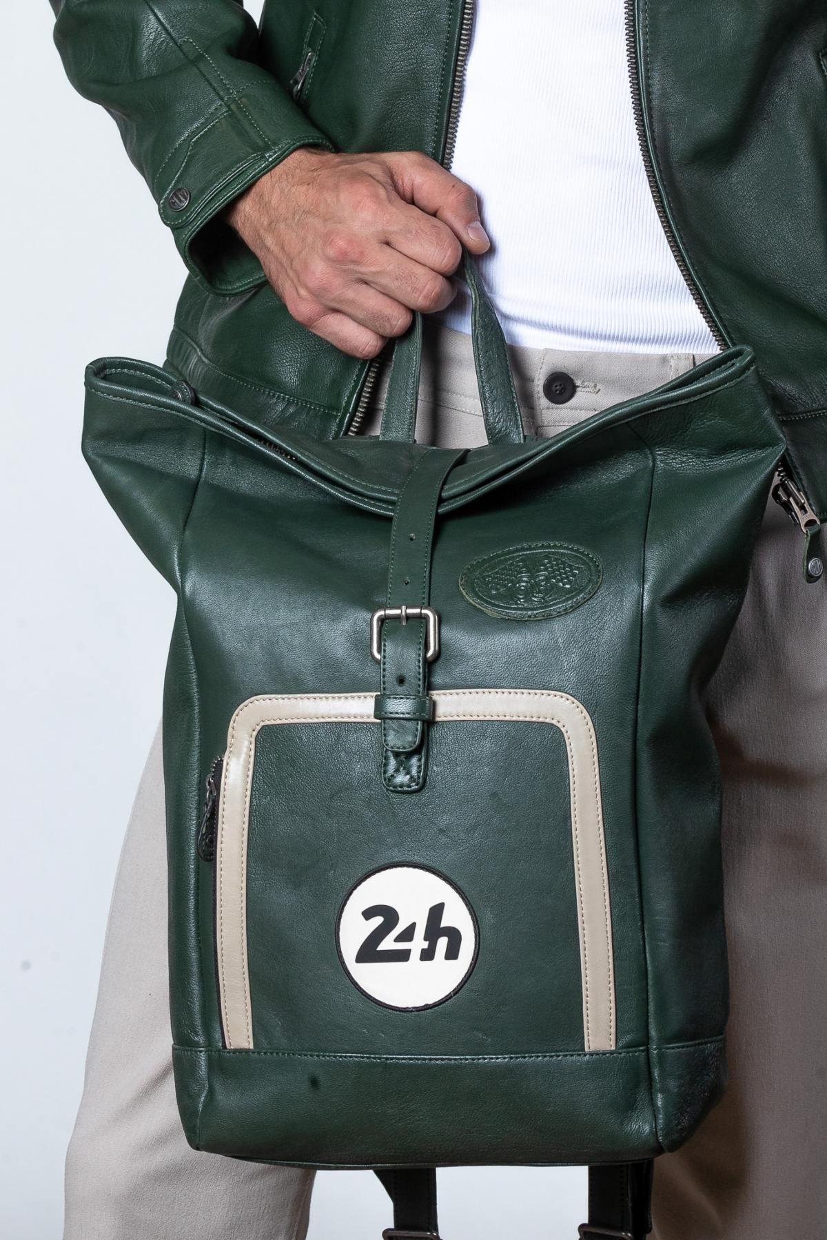 24H Le Mans green leather backpack - Image n°1