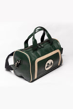 Racing green leather handbag with ecru inserts - Image n°4