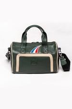 Racing green leather handbag with ecru inserts - Image n°3