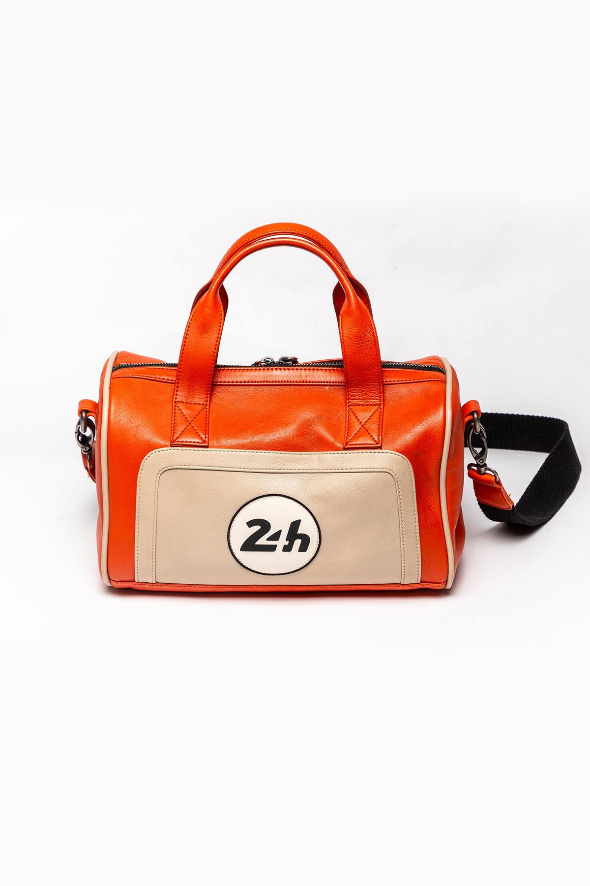 24H Le Mans orange and ecru leather handbag - Image n°2