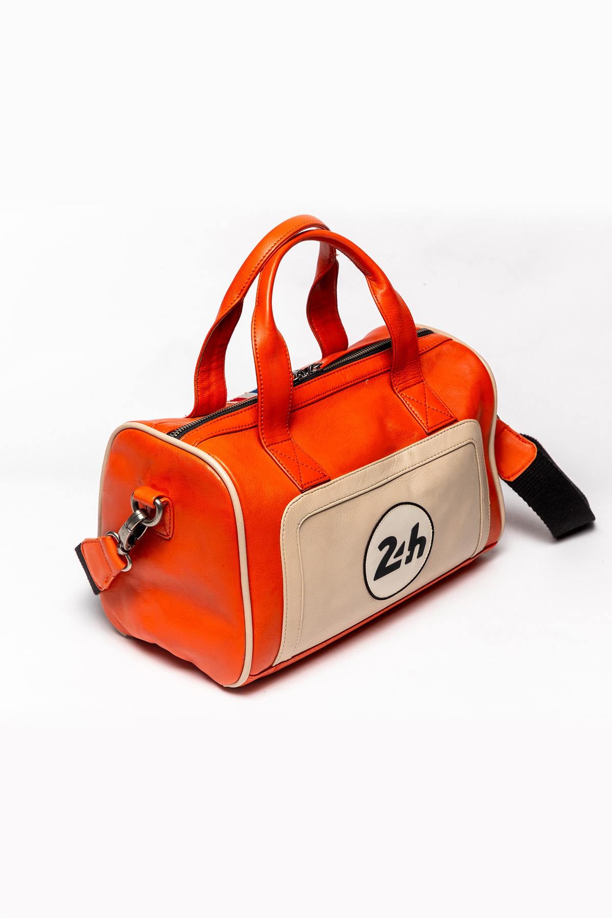 24H Le Mans orange and ecru leather handbag - Image n°4