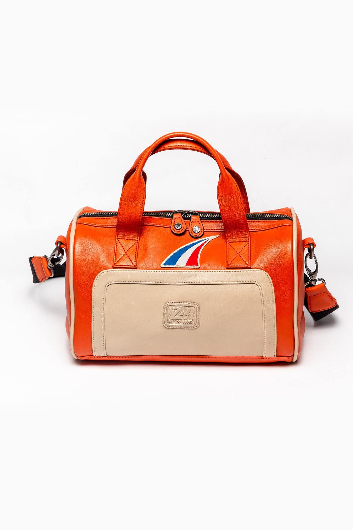24H Le Mans orange and ecru leather handbag - Image n°3