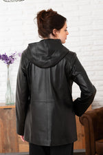 Black pearl hooded soft leather jacket - Image n°4