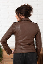 Bison-colored leather biker jacket - Image n°2