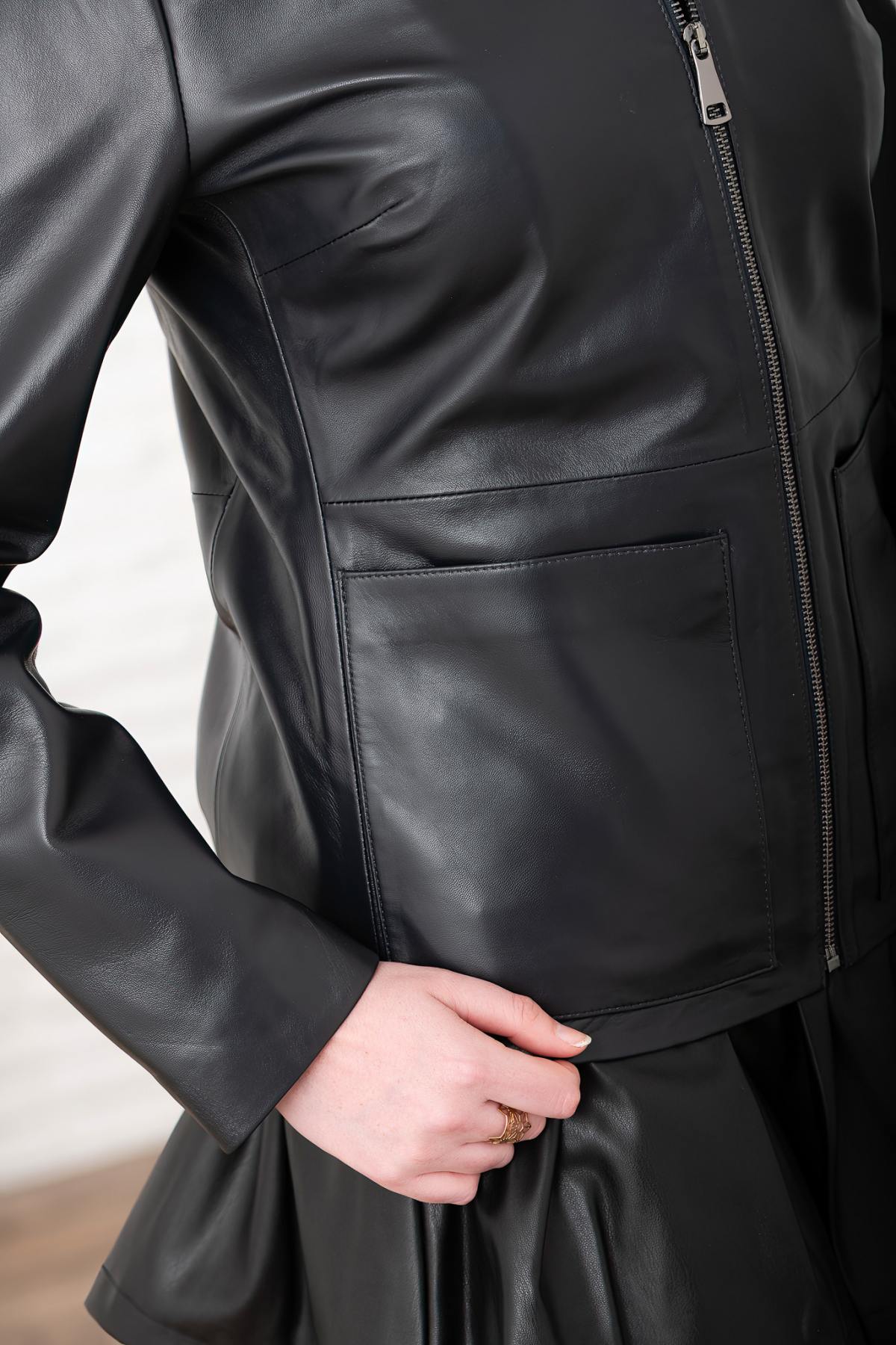 Spencer in fine navy blue leather - Image n°7