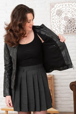Black casual biker collar leather jacket - Image n°6