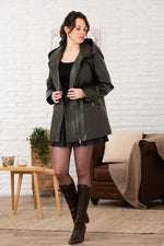 Olive Pearl Hooded Soft Leather Jacket - Image n°1