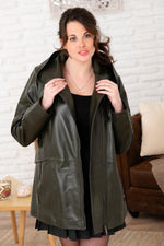 Olive Pearl Hooded Soft Leather Jacket - Image n°2