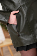 Olive Pearl Hooded Soft Leather Jacket - Image n°5
