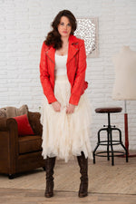 Bright red leather biker jacket - Image n°2