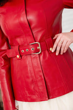 Chic leather jacket with red pearl belt - Image n°3
