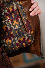 Dark cognac leather bomber jacket with shirt collar - Image n°4