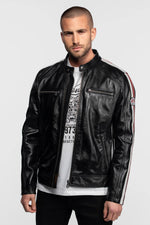 Leather jacket with biker collar inspired by motor racing - Image n°4