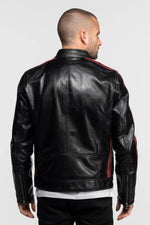 Leather jacket with biker collar inspired by motor racing - Image n°3