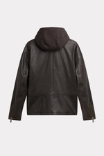 Cocoa-colored leather hooded jacket - Image n°10