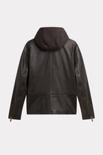 Cocoa-colored leather hooded jacket - Image n°10