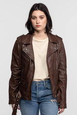 Bison-colored leather biker jacket - Image n°13