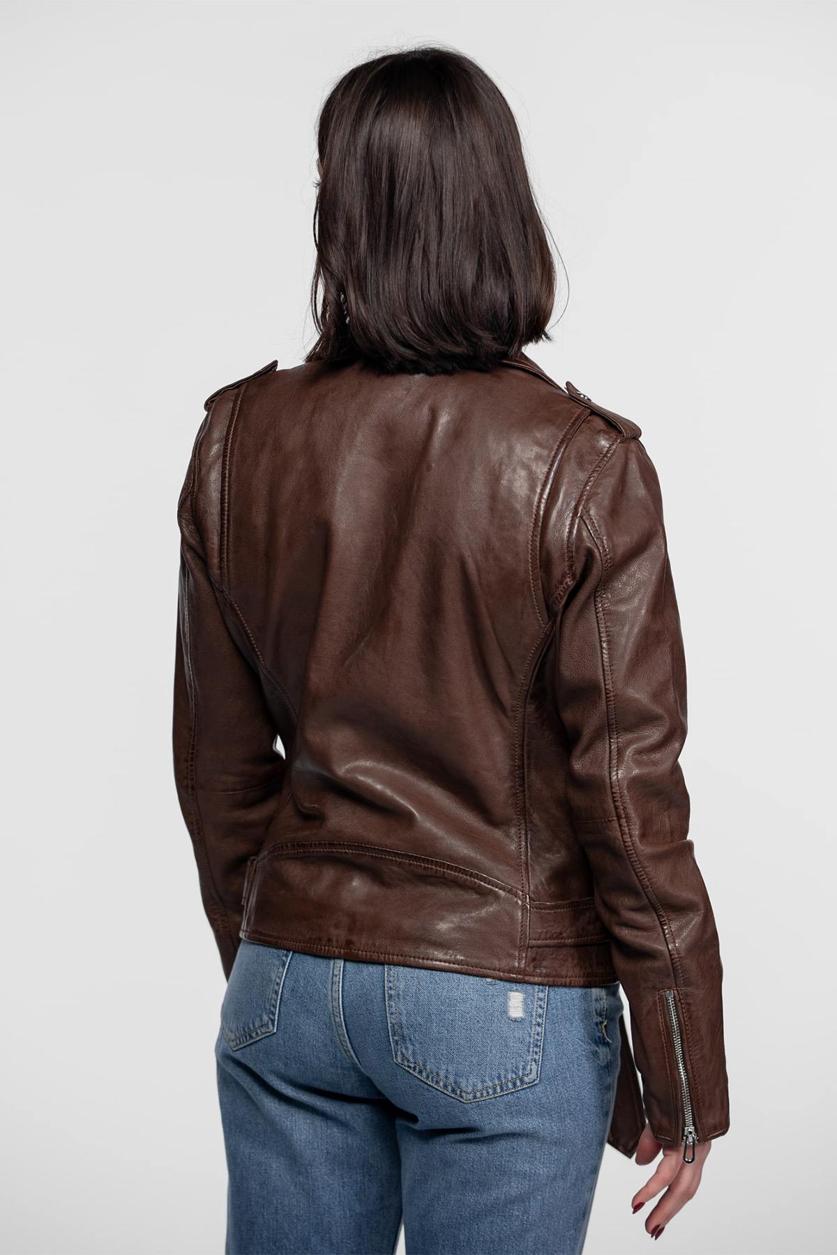 Bison-brown lambskin leather jacket, vegetable-tanned, slimfit. - Image n°12