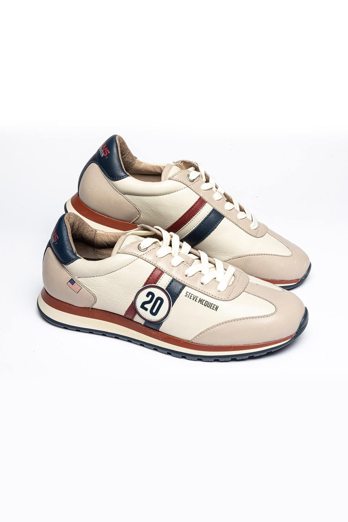 Racing sneakers in ecru leather - Image n°3