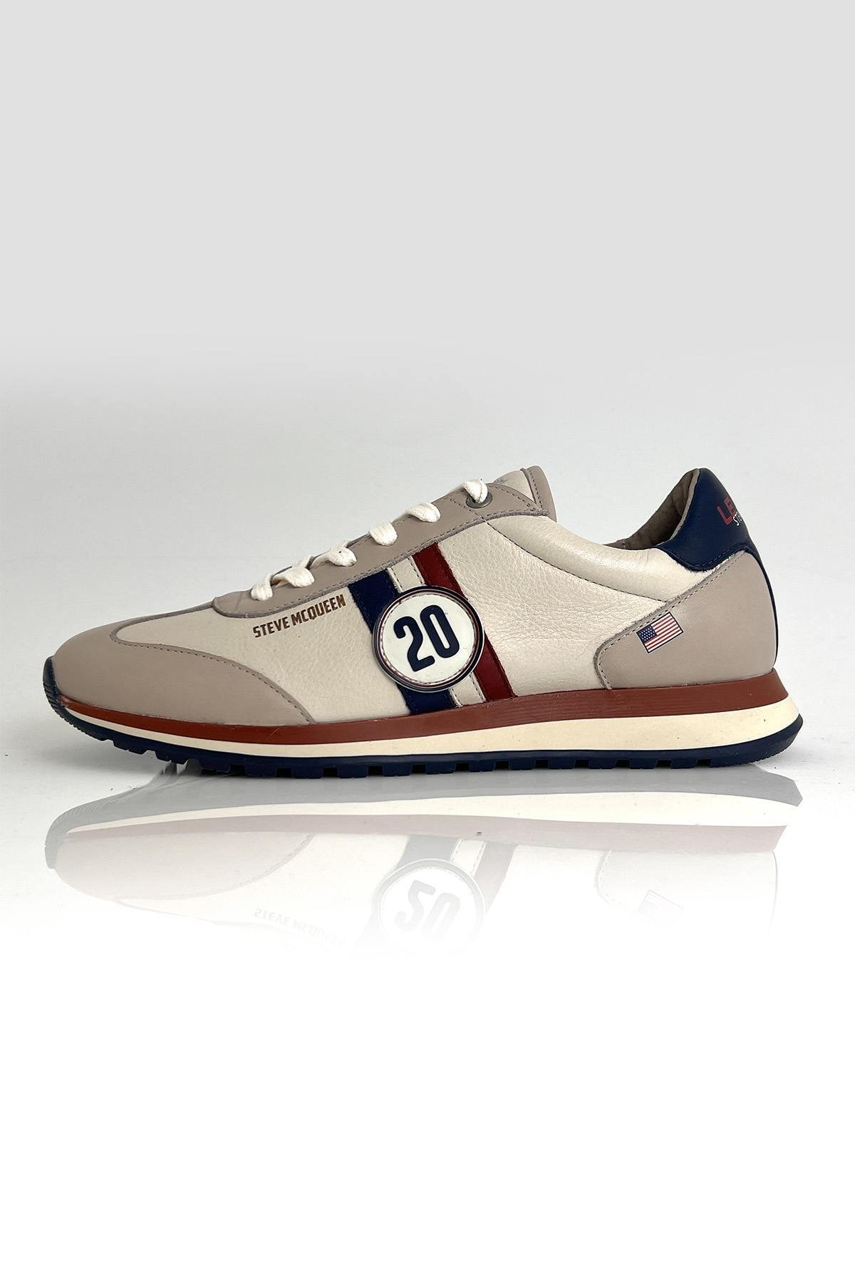 Racing sneakers in ecru leather - Image n°5