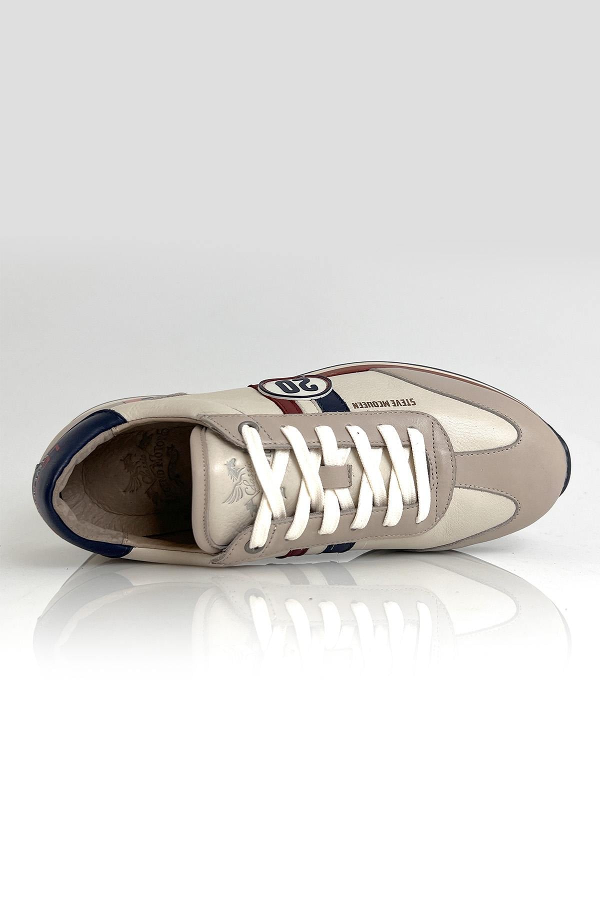 Racing sneakers in ecru leather - Image n°9