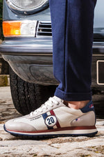 Racing sneakers in ecru leather - Image n°1